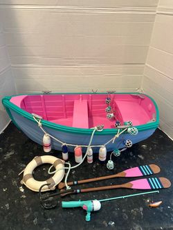 Our Generation Row Boat Set 18" Doll Retired Lights Works Accessories