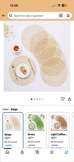 Braided Round Placemats Set of 8 Natural Non-Slip Heat Resistant Table Mats for Dining Tables Woven