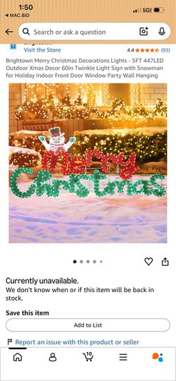 Brightown Merry Christmas 5FT 60in LED Twinkle Light Sign w/ Snowman