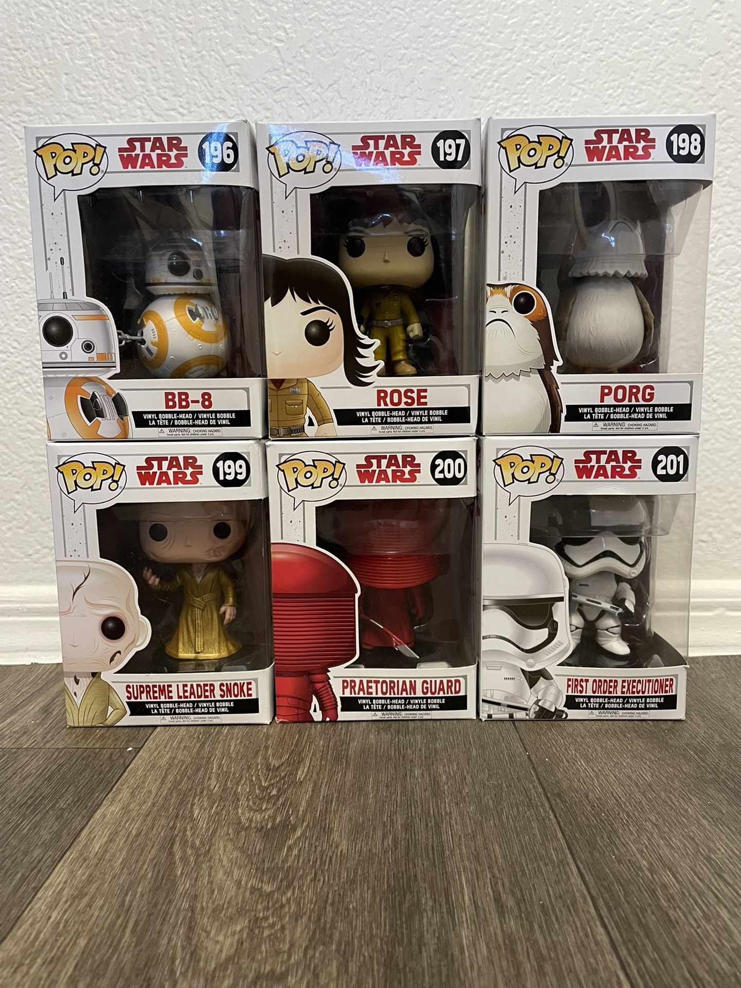 Funko POP! Star Wars - BB-8 #196, Rose #197, Porg #198, Supreme Leader Snoke #199, Pratorian Guard #200, and First Order Executioner #201