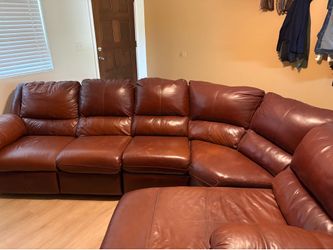 Brown leather sectional w Recliner and Chaise