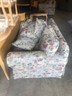 Floral Upholstered Sofa with Throw Pillows