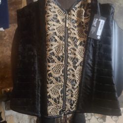 Medium Black W/ Brown Lace Corset