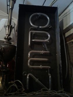 Antique open neon sign works lights up