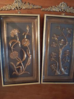 Shadow boxes pair  by Yolanda copper/metal 3d 150's digwood branch and daisy pattern