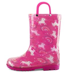 K KomForme Girls Boys Rain Boots Waterproof With Easy On Handles For Toddler/Little Kid/Big Kid size 12  Inventory Number 10(contact info removed)4