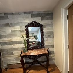 Antique Rosewood Entry Way Table & Mirror