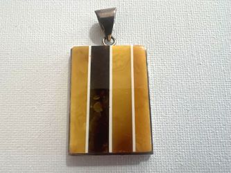 Vintage modernist Baltic amber mosaic inlay pendant. $200 or best offer.