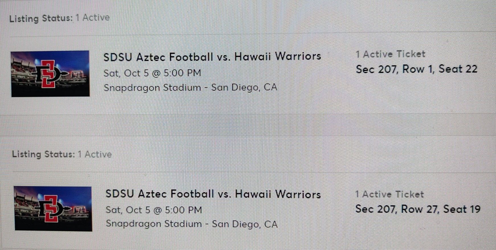 SDSU vs. Hawaii Football Tockets