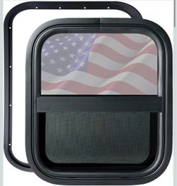 RV Window 14"W x 16"H Vertical Sliding Replacement Glass &Trim Ring Set Teardrop Style, Tinted Tempered Glass for Cargo Utility Trailer Window, DOT Ce
