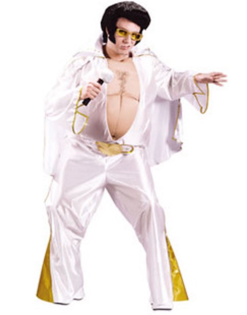 Fat Elvis Costume - White and Gold, complete with wig and glasses mask