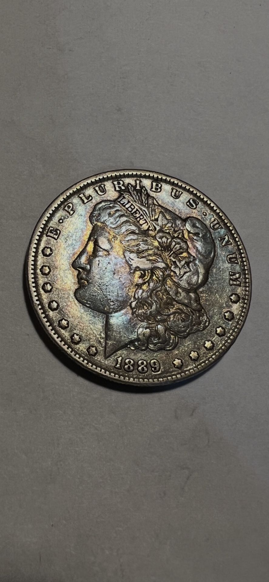 1889 Morgan, Silver Dollar Rainbow, Toned, Monster, Gold, Blue, Purple.