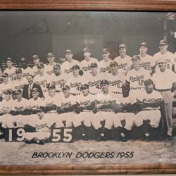 Vintage 1955 Brooklyn Dodgers Team Photo with Wooden Frame