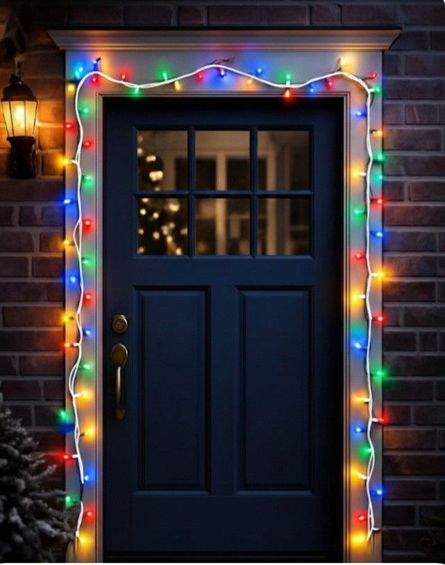 FESTIVE GARLAND WITH MULTICOLORED LIGHTS. 290" LONG. EACH BULB 2" LONG. LIKE NEW.