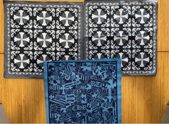 Chrome Hearts Men's 3pc Patterned Cross Handkerchief Set Black White Blue