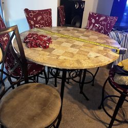 Round Marble Table With 6 Swivel High Chairs / Bar Stools 
