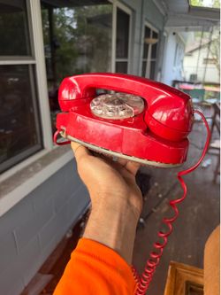 Red vintage Mcm rotary phone