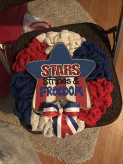 12” Red White And Blue Burlap Wreath