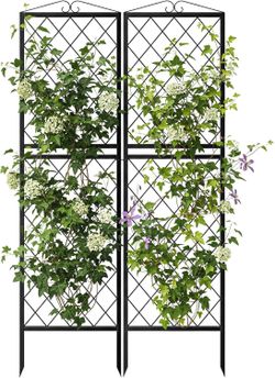 2 Pack Garden Trellis for Climbing Plants, 71 Inch Metal Plant Trellis for Plant Support, Large Decorative Outdoor Trellis for Climbing Vegetable Flow