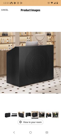 Black Reception Desk with Circular Panel Design