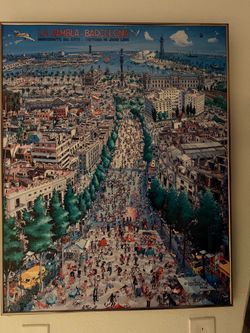 Large Framed "La Rambla" Barcelona Panoramic Art Print