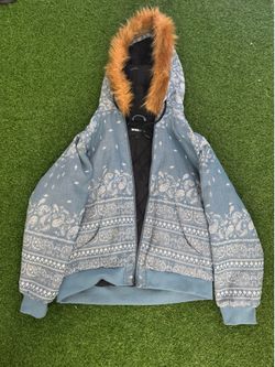 Fashion Nova Men's Paisley Print Fur-Trim Hoodie Jacket