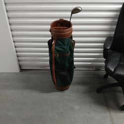 Knight Green Fabric And Brown Leather Golf Bag 