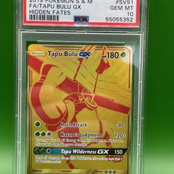 2019 Pokemon Sun and Moon Hidden Fates Tapu Bulu Gx Shiny Vault #SV91 PSA 10