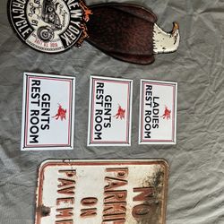 Antique Embossed No Parking On Pavement Sign