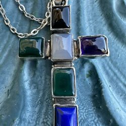 Solid Sterling Silver Authentic Gems Cross