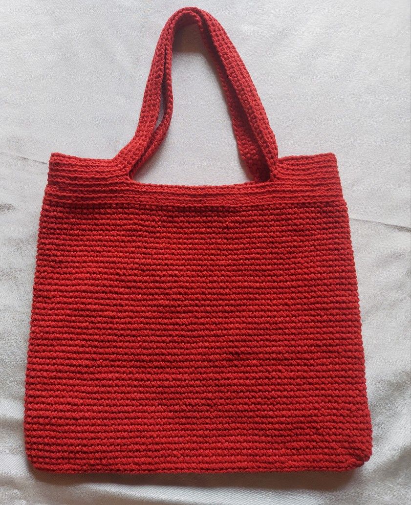 CROCHET RED TOTE BAG ( HANDMADE)