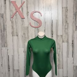 Prima Emerald Green High Neck Long Sleeve Bodysuit  Size XS