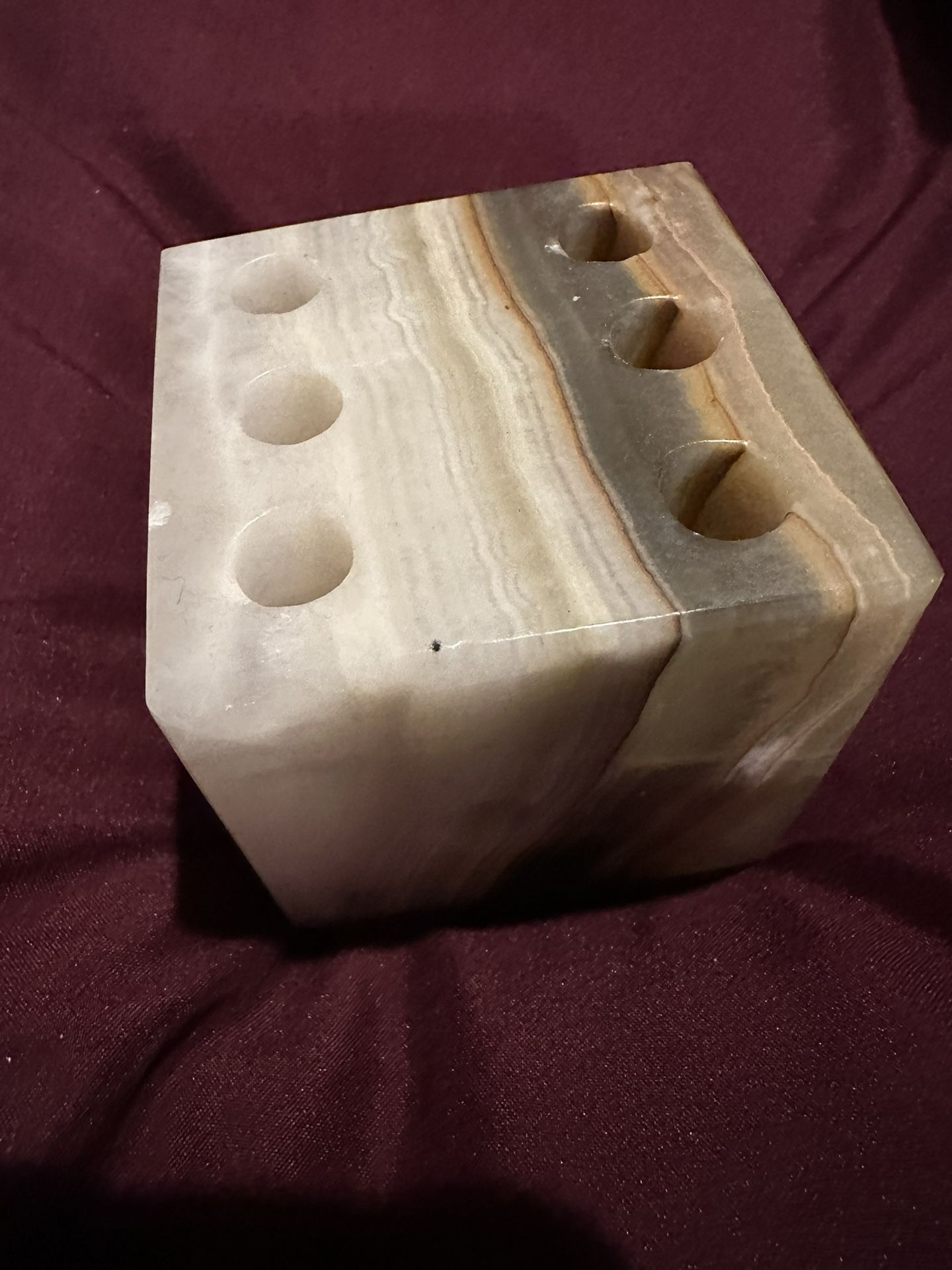 Vtg Carved Rock Pen PencilCube Paperweight Art Deco Mcm