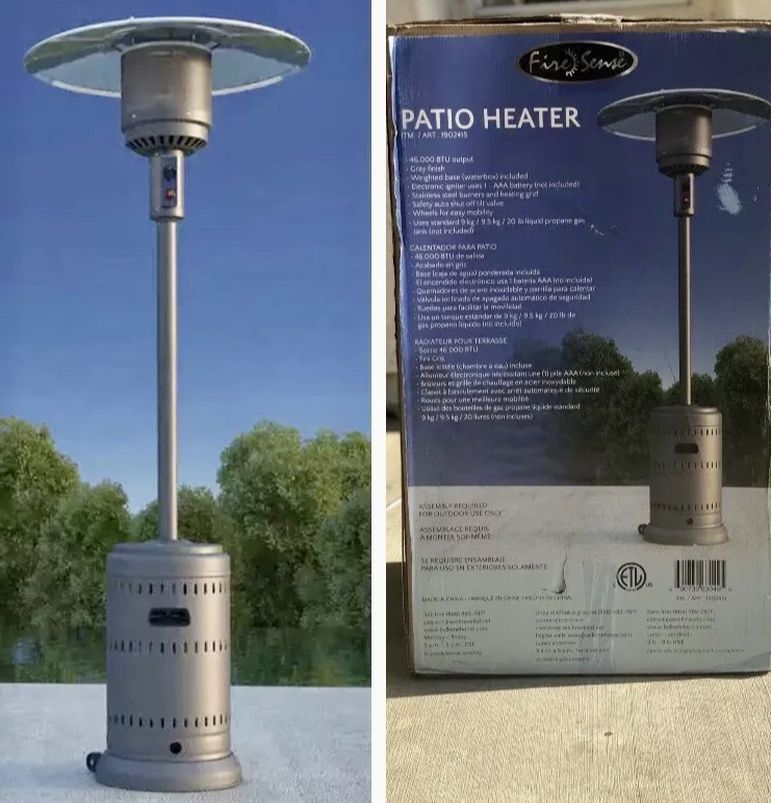 Fire Sense Outdoor Patio Heater 46000 BTU Gray Finish w