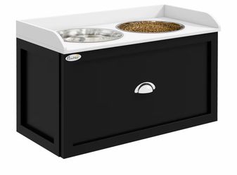 PawHut Dog Feeding Station with Storage Drawer - Removable Elevated Dog Bowls for Large Dogs, Black