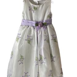 White & Purple Flower Girl Dress 