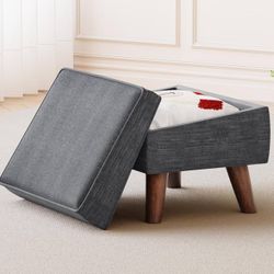 Small Footstool Ottoman with Storage, Ottoman Foot Rest, Modern Foot Stool with Adjustable Lid and Sturdy Wood Legs for Living Room, Bedroom, Couch, E