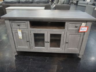Sage Gray 60" Solid Pine 4-Door Console – Rustic Farmhouse TV Stand