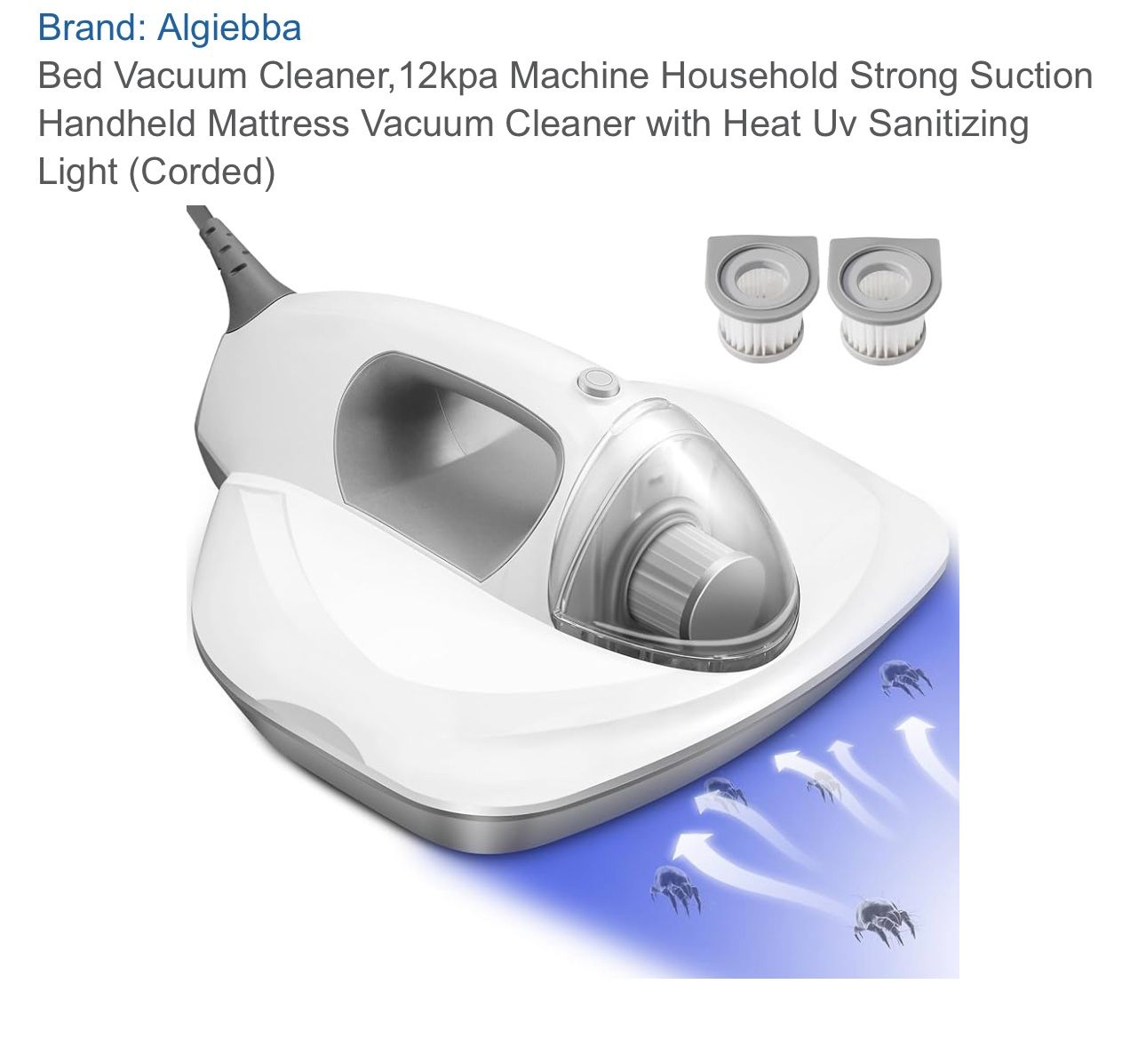 Bed Vacuum Cleaner,12kpa Machine Household Strong Suction Handheld Mattress Vacuum Cleaner with Heat Uv Sanitizing Light (Corded)