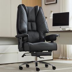 Big and Tall Office Chair 400lbs Wide Seat, Leather High Back Executive Office Chair with Foot Rest, Ergonomic Chairs Lumbar Support for Lower Back Pa