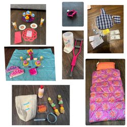 AMERICAN GIRL DOLL LOT/ Clothes, Accessories,little Dolls , Desk, Science Center , Food Packs 