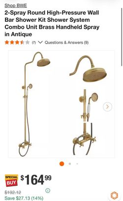 BWE 2-Spray Brass Antique Wall Bar Shower System