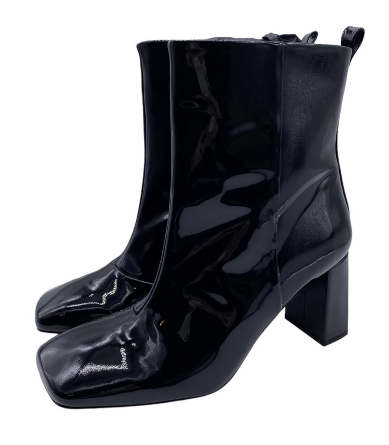 Good American Patent Leather Square Toe Booties