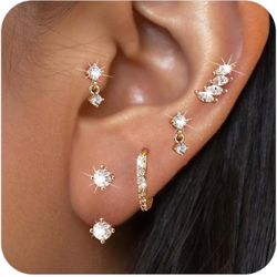 4 Pairs 14K Gold Plated Lightweight Small Gold Hoop Earrings for Women,Hoops Jewelry for Women Thick Dainty Gold Hoops Silver Jewelry Hypoallergenic E