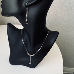 🌷Vintage 3 pc Silver w Pink Beads Necklace & Earrings Set