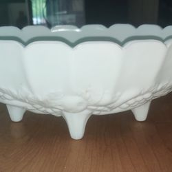 Large Oval White Milk Glass Fruit Bowl Vintage
