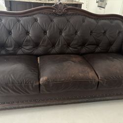 Vane Traditional Brown Leather Tufted Back Sofa