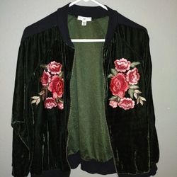 BP Deep Green Velour Embroidered Jacket - Size small