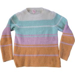 So Me Horizontal Pastel Striped Pullover Fuzzy Soft Sweater Women SZ M