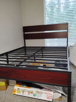Metal bed frame with headboard and mattress queen size